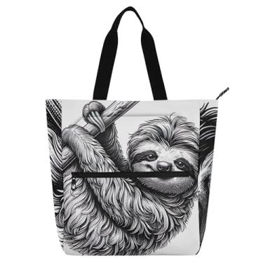 Imagem de GAIGEO Linda bolsa de trabalho cinza com estampa de bicho-preguiça para mulheres, lona, praia, escola, bolsas para professores, amantes de livros