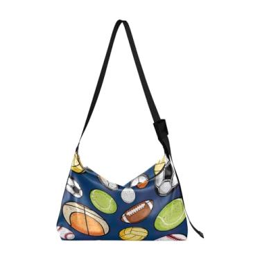 Imagem de Bolsa de ombro Cat Lying on a Delicious Floating Pizza Woman Hobo, bolsa tiracolo vegana, bolsa tiracolo de ombro, Bolas esportivas coloridas estilo retrô, One Size