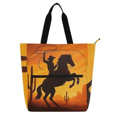 Imagem de GAIGEO Bolsa feminina de trabalho com cavalo caubói deserto, lona, praia, para livros, zíper, bolsa infantil fofa com compartimentos