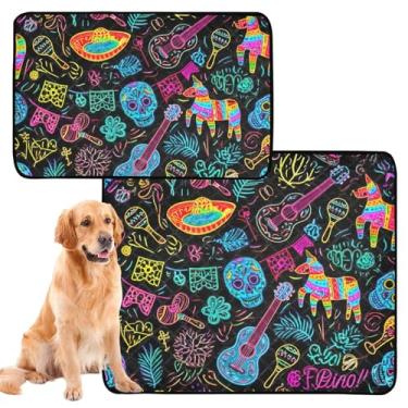 Imagem de Cool Maximalism Skull Black Pet Pee Pads para cães, antiderrapante, impermeável, tapetes reutilizáveis para animais de estimação, almofadas absorventes de parto, médio + grande, conjunto de 2