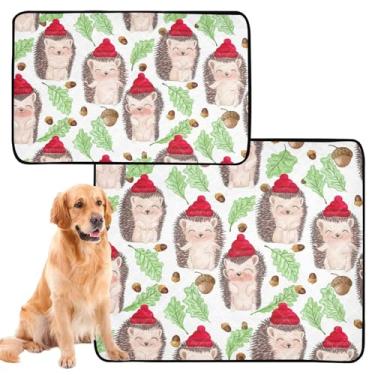 Imagem de Cute Hedgehogs Leaves White Lavável Pee Pads Cães Reutilizáveis Pet Cat Pad Tapete Impermeável para Cachorro Filhote Absorvente, Médio + Grande, Conjunto de 2