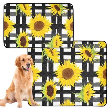 Imagem de TSENQUE Almofadas de xixi de girassol amarelo, preto, branco, lavável, para animais de estimação, reutilizáveis, almofadas de parto, absorventes à prova d'água, tapete de cercadinho para cães, pequeno