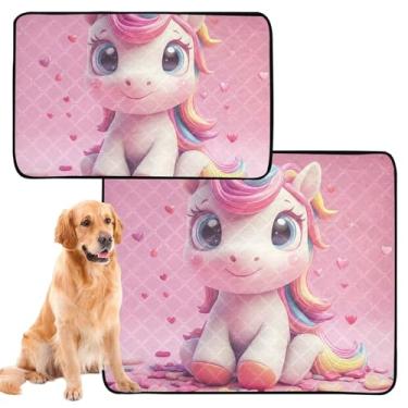 Imagem de TSENQUE Almofadas laváveis para xixi para cães, à prova d'água, tapete para cercadinho de cachorro fofo rosa unicórnio para animais de estimação, extra grande, à prova de vazamento, pacote com 3