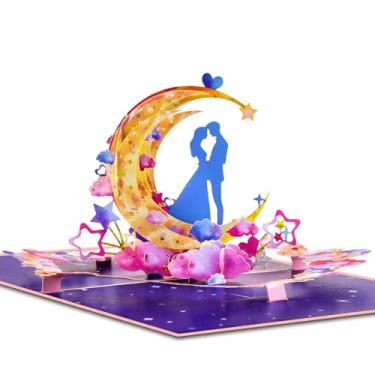 Imagem de GREETING ART Cartões de aniversário pop-up, lua com cartões de casamento de casal para esposa, marido, ela, ele, namorada, presente ideal para aniversário, casamento, dia dos namorados, dia das mães