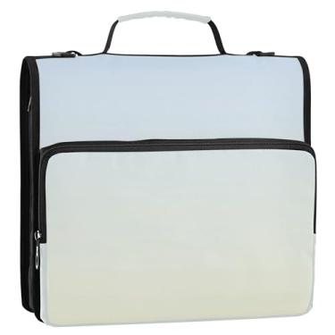 Imagem de Fichários elegantes gradientes azuis de 3,8 cm, 3 anéis, organizador de fichários com zíper, bolsa escolar com alça de ombro, portfólio e estojo para pasta de anel