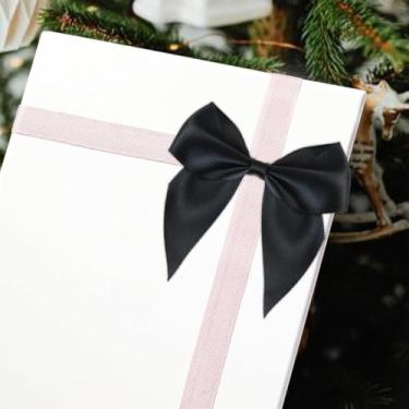 Imagem de 30 laços de fita de cetim, mini laços de 7 cm com fita adesiva dupla face e arame, laços autoadesivos para decoração, embalagem DIY, casamento, festa (preto)