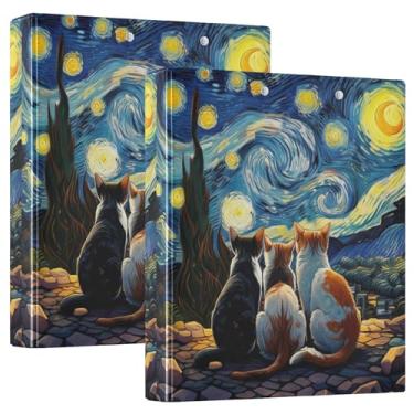 Imagem de Cute Image Cats Starry Night 3 fichários com 3 anéis comporta 200 folhas, pastas, anel redondo, 31,5 x 27 x 6 cm, 1 pacote