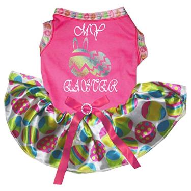 Imagem de Petitebella Vestido para cachorro My Eggs Easter Puppy (rosa choque/ovos arco-íris, XXXG)