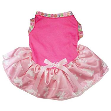 Imagem de Petitebella Vestido para cachorro liso tema de Páscoa (rosa choque/bolinhas de coelho rosa, pequeno)