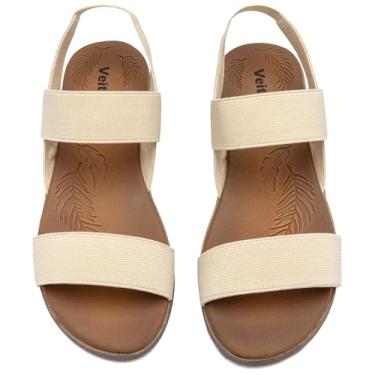 Imagem de Veittes Sandálias Femininas Rasteiras - Sandálias Casuais Ajustáveis Com Tiras Elásticas E Tiras Duplas Para O Verão. (2107021-3, Bg/Mf, 8)
