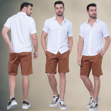 Imagem de Bermuda Alfaiataria Sarja Masculino Social Slim Com Elastano - Dixon J