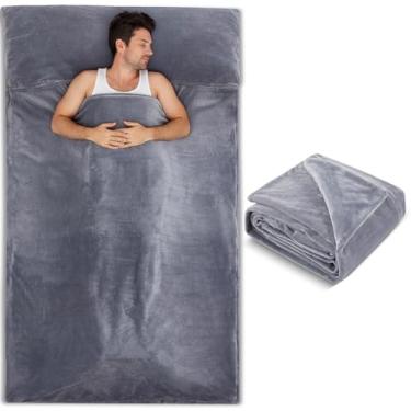 Imagem de Remagr Forro de saco de dormir de flanela para adultos, lençol fofo de flanela e lençol de acampamento para inverno, lençóis grossos quentes para mochila, hotel, viagem, saco de dormir com zíper