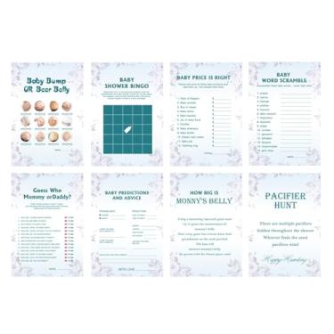 Imagem de Jogos de chá de bebê para meninas ou meninos - 240 peças, 8 jogos, cartas de bingo para convidados, chá de bebê, corrida de palavras, etc, azul