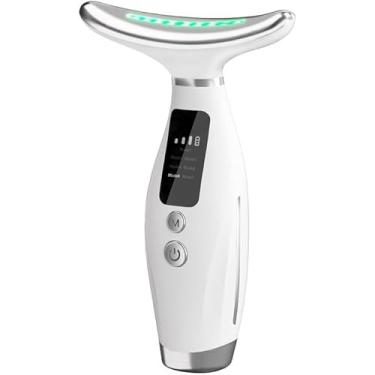 Imagem de Massageador Facial LED 7 Cores, Dispositivo de Beleza para Pescoço com Fototerapia, 7 Modos de Massagem, Recarregável USB-C, Display LED (Rosa) (BRANCO)