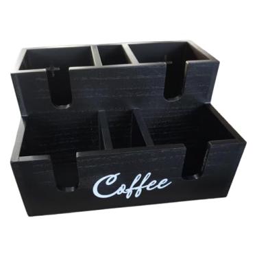 Imagem de Bothyi Organizador de estação de café com 6 compartimentos para condimentos e xícaras, ideal para balcões pequenos de restaurantes e cafeterias, Preto