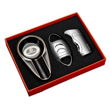 Imagem de JDIME Cortador de charutos e ferramentas de isqueiro à prova de vento com cinzeiros perfuradores cinzeiros de viagem conjunto premium de 3 peças (G)