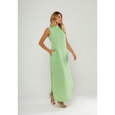 Imagem de Vestido Longo Gola Alta E Fenda Lateral Verde Salvatore, M