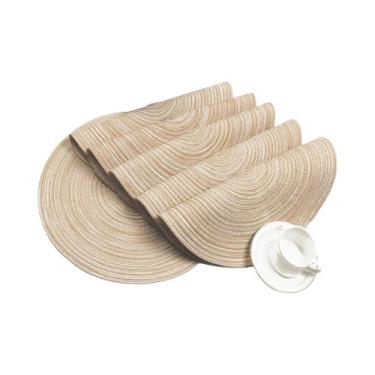 Imagem de Conjunto De 6 Sousplat Redondos Trançados Laváveis Para Mesa De Cozinh