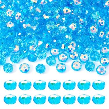 Imagem de Spritewelry Contas de cristal de vidro para fabricação de joias, 200 peças, contas de vidro Rondelle facetadas de 8 mm, contas de cristal azul celeste a granel para colar e pulseira