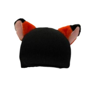 Imagem de Colaxi Capa para capacete de esqui, gorro de tricô decorativo, protetor, quente, macio, fofo e criativo, acessório para capacete de esqui, Orelhas de Raposa Preta