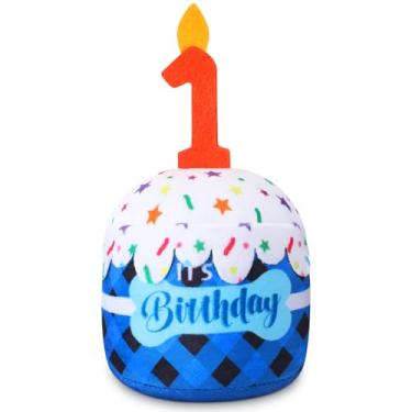 Imagem de Dansydaisy Acessórios de brinquedo de bolo de 1º aniversário para meninas e meninos, brinquedo de pelúcia de grade azul para decoração de festa de aniversário para cães grandes, médios e pequenos