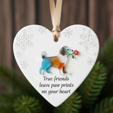 Imagem de Placa de coração de vidro marinho de acrílico 2D de 7,6 cm | Citação "True Friends Leave Paw Prints on Your Heart" | Decoração de parede de casa exclusiva para melhores amigos, mulheres, professores