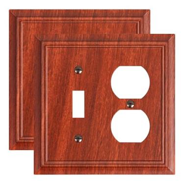 Imagem de Pacote com 2 placas de cobertura para interruptor de luz duplex/interruptor, placa de cobertura de saída de grão de madeira, capa decorativa de receptáculo de parede de fibra de bambu natural para