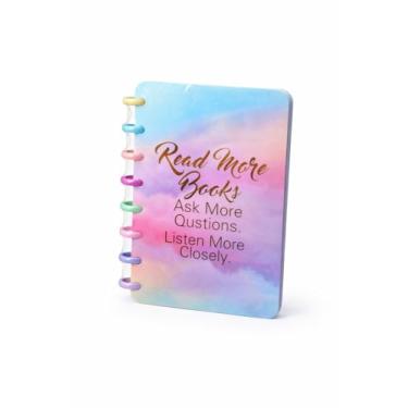Imagem de Caderno Inteligente A5, Papelaria Fofa Kawaii, Capa Gradiente Arco-Íris, Frase Motivacional Read More Books, Discos Coloridos
