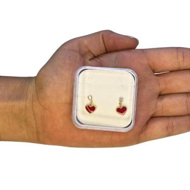 Imagem de Brinco Baby Coração com Resina e Pedra 2,5mm Folheado a Ouro - Ideal p