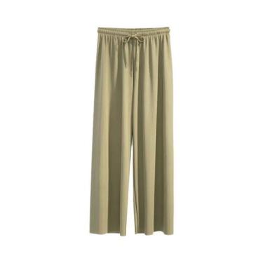 Imagem de Calças De Seda Gelada De Perna Larga Até O Tornozelo Para Mulheres, Ci