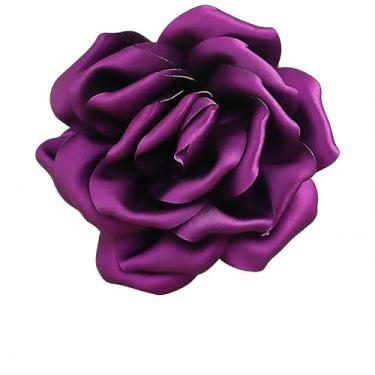 Imagem de ONLYJUMP Broche de tecido rosa para mulheres delicado cetim grande broches de flor rosa grampo de cabelo alfinetes de lapela para festa de casamento vestido de dança acessórios de roupas, Medium, Liga