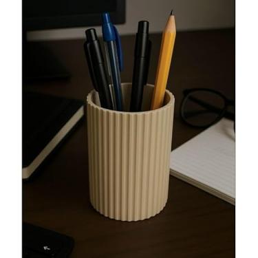 Imagem de Vaso Decorativo Moderno e Minimalista - Porta-Canetas, Trecos, Pincéis e Lápis para Mesa de Escritório e Home Office (Bege)