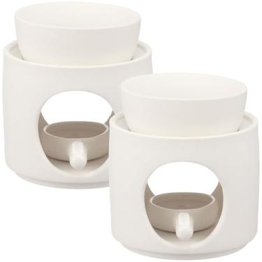 Imagem de Queimador de óleo essencial de cerâmica, suporte de vela para queimador de cera derretida, difusor de aroma de óleo essencial decorativo preto e branco para escritório em casa e presentes (branco)