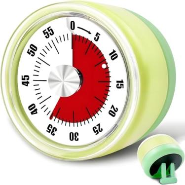 Imagem de Temporizadores de cozinha para cozinhar, temporizador manual de 0 a 60 minutos com alarme alto, 100% mecânico, temporizador magnético traseiro, temporizador visual com suporte, temporizador de ovos