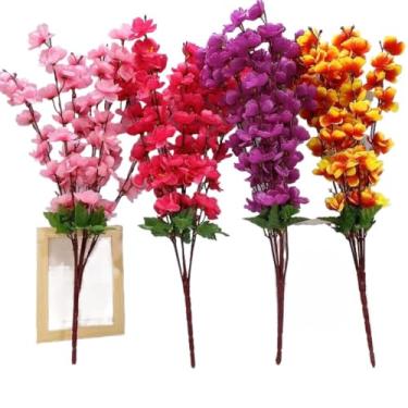 Imagem de Buquê de Flor de Pêssego Artificial com 7 Ramificações, Arranjo Decorativo Realista para Decoração de Casa e Ambientes Internos(1 unidade,Rosa claro)
