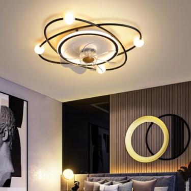 Imagem de Ventilador de teto com iluminação e controle remoto. Ventilador de teto LED silencioso com controle remoto e intensidade ajustável, ideal para quarto, sala de estar e sala de jantar (preto).