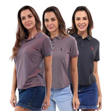 Imagem de Camisa Polo Feminina Manga Curta Piquet Dia a Dia Kit 3