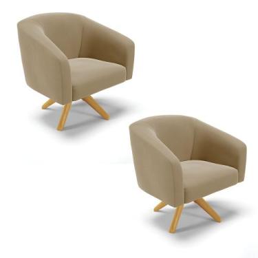 Imagem de Poltrona Sala Decorativa Kit 2 Stella Giratória Madeira MA30 Suede D03