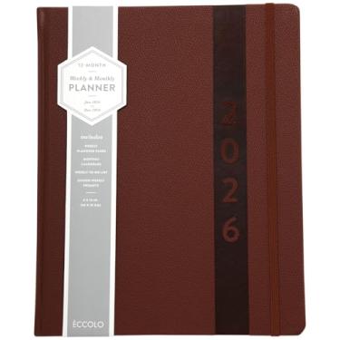 Imagem de WORLD TRAVELER Agenda 2026 semanal e mensal – 20 cm x 25 cm, capa dura janeiro dezembro agenda agenda agenda 2026 lista de tarefas, tamanho 20 x 25 cm, marrom texturizado