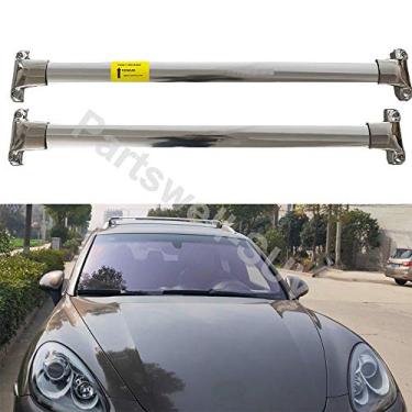 Imagem de YiXi-Partswell 2 peças de rack de teto barras transversais bagageiro de aço inoxidável adequado para Cayenne 2011-2017 - prata