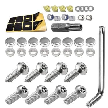 Imagem de Icyfond Kits de parafusos de placa de licença antifurto, M6 (1/10.2 cm) porca de fixação à prova de adulteração, ferragens de montagem de aço inoxidável e porcas de fixação de nylon, tampa de tampas