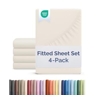 Imagem de Lençol de cama com elástico Cal King – Pacote com 4 lençóis de solteiro – serve em colchões de até 40,6 cm de profundidade – extra macio, respirável e refrescante – qualidade hoteleira, sem