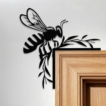 Imagem de Zckjnoi Arte de parede de metal de abelha preta – Decoração de parede de abelha ao ar livre para jardim, esculturas de parede, decoração de moldura de porta, decoração externa de abelhas à prova