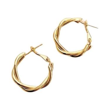 Imagem de Brincos De Argola Geométricos Banhados a Ouro Com Zircônia Para Mulher