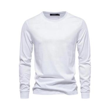 Imagem de Camiseta Masculina De Manga Longa Em Algodão, Cor Sólida, Gola O, Casu