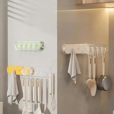 Imagem de Ganchos de ventosa retráteis, gancho de parede sem perfuração com 4 ganchos, sucção forte para superfícies lisas, adequado para banheiro, cozinha e armário para organizar pequenos itens diários