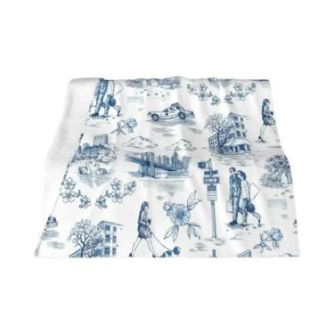 Imagem de Cobertor De Fleece Floral Preto E Branco Toile De Jouy, Macio E Quente