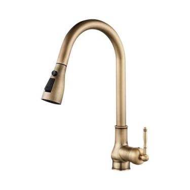 Imagem de Torneira De Cozinha Retrátil Em Bronze Antigo Com Pulverizador E Mistu