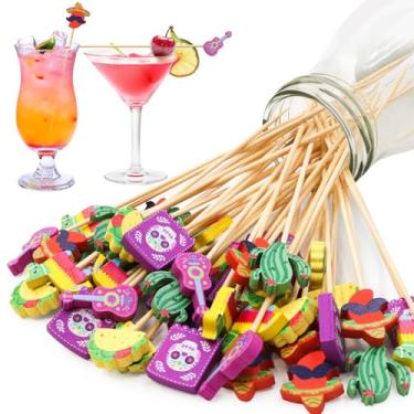 Imagem de Palitos de coquetel Mexican Fiesta 120 peças Cinco de Mayo espetos para aperitivos cacto cupcake toppers tacos mexicanos aniversário churrasco decoração festa