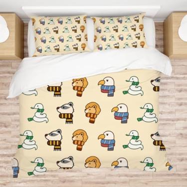 Imagem de Allenjoy Conjunto de edredom mágico de animais fofos com 2 fronhas para meninos, meninas, adolescentes, fãs de quarto de bebê, lavável na máquina, tamanho casal